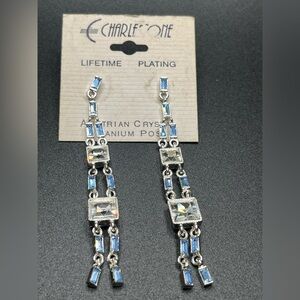 vintage charleone silver tone austrian crystal drop earrings